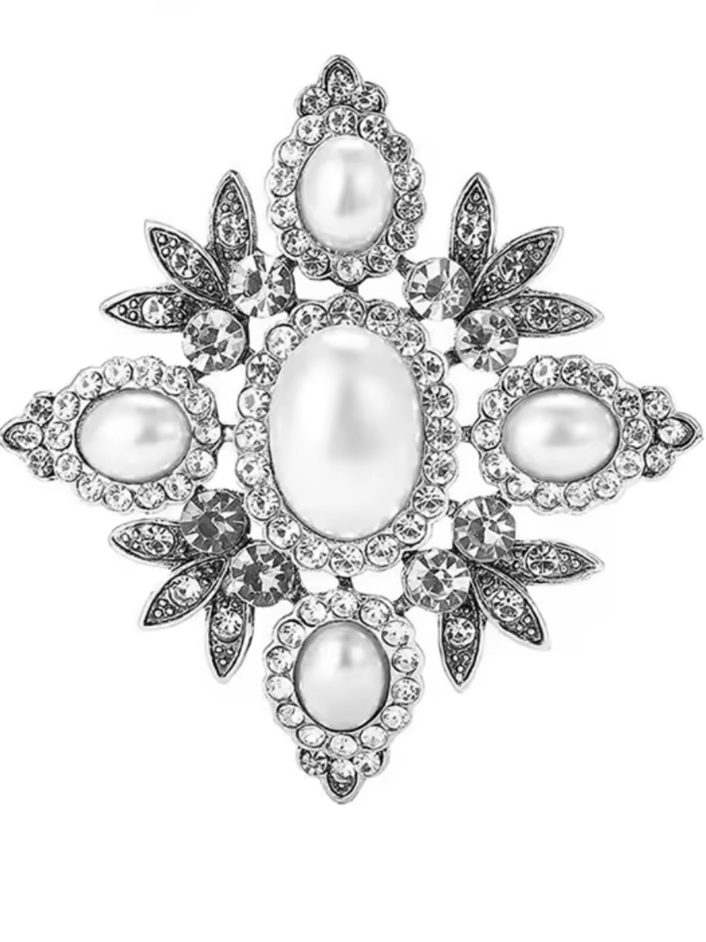 Victorian Pearl Crystal Floral Brooch - Picture 7 of 9